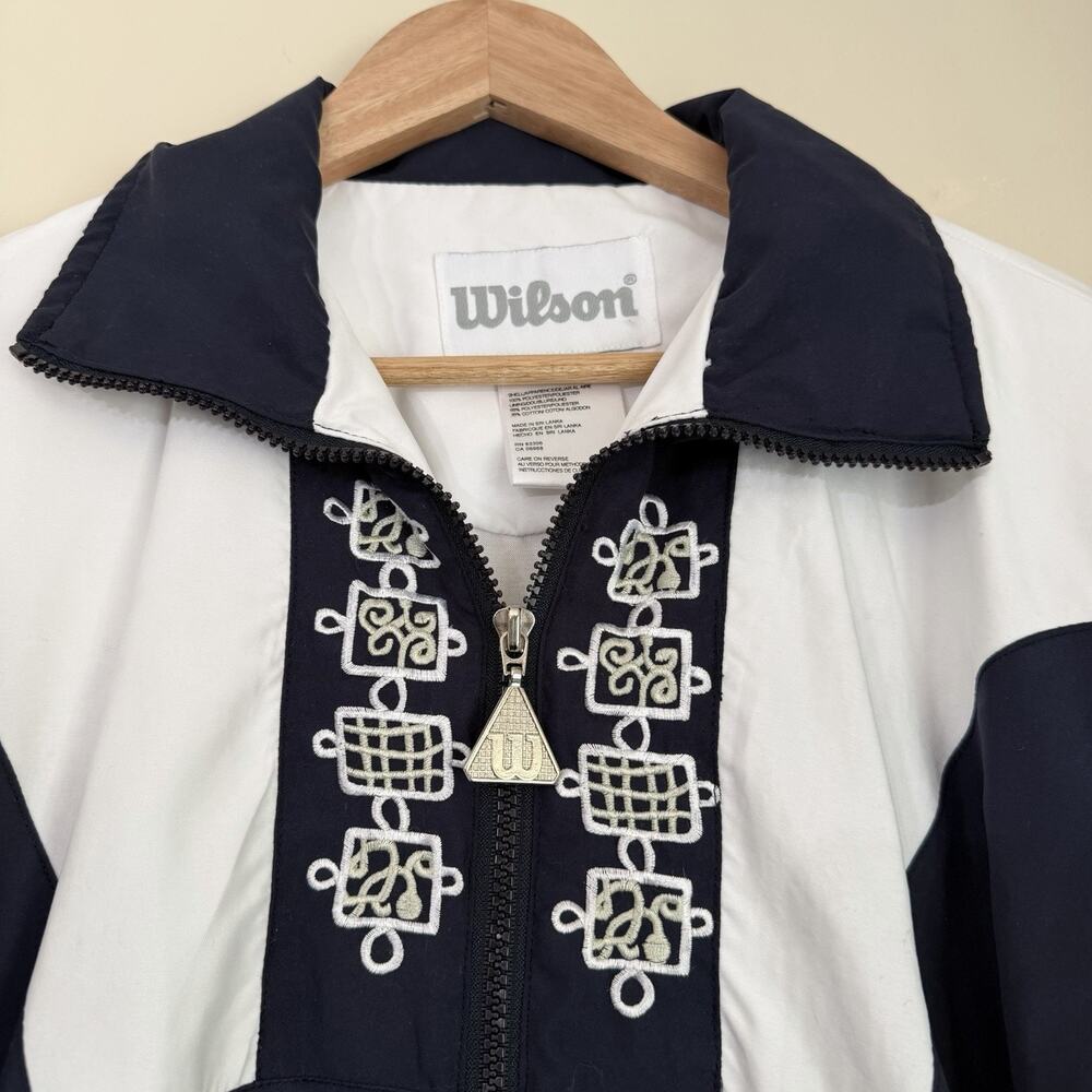Vintage Wilson Windbreaker Jacket Womens Small Navy Embroidered Full Zip Retro - Picture 2 of 10